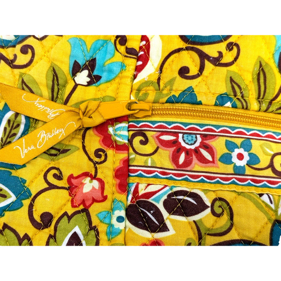 Vera Bradley Provencal Drawstring Backsack Front Pocket Quilt Yellow Blu Retired - Picture 2 of 8